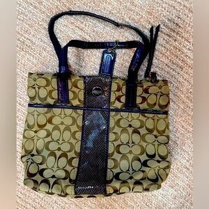 Coach Signature Shoulder Bag Canvas Beige Purple Brown Authentic from Coach